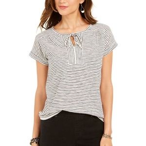 Style & Co Striped Tie Neck Top